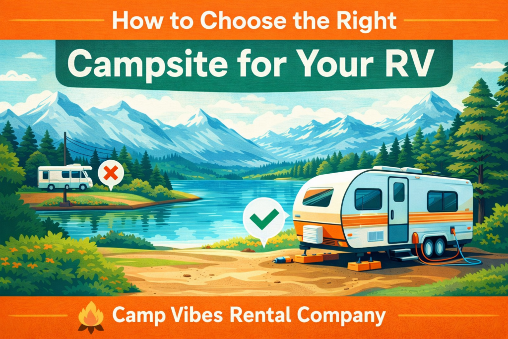 RV campsite near lake in Indiana for camping trip